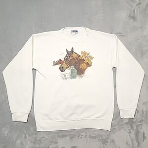 VTG Endless Designs Sweatshirt Mens Medium White Horse Farm Graphic Made In USA